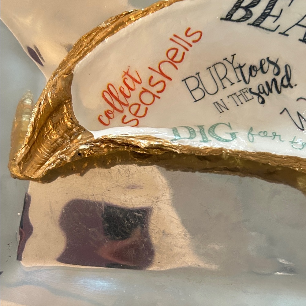 Oyster Shell Gold and White Beach-Themed Trinket Dish - Picture 3 of 4